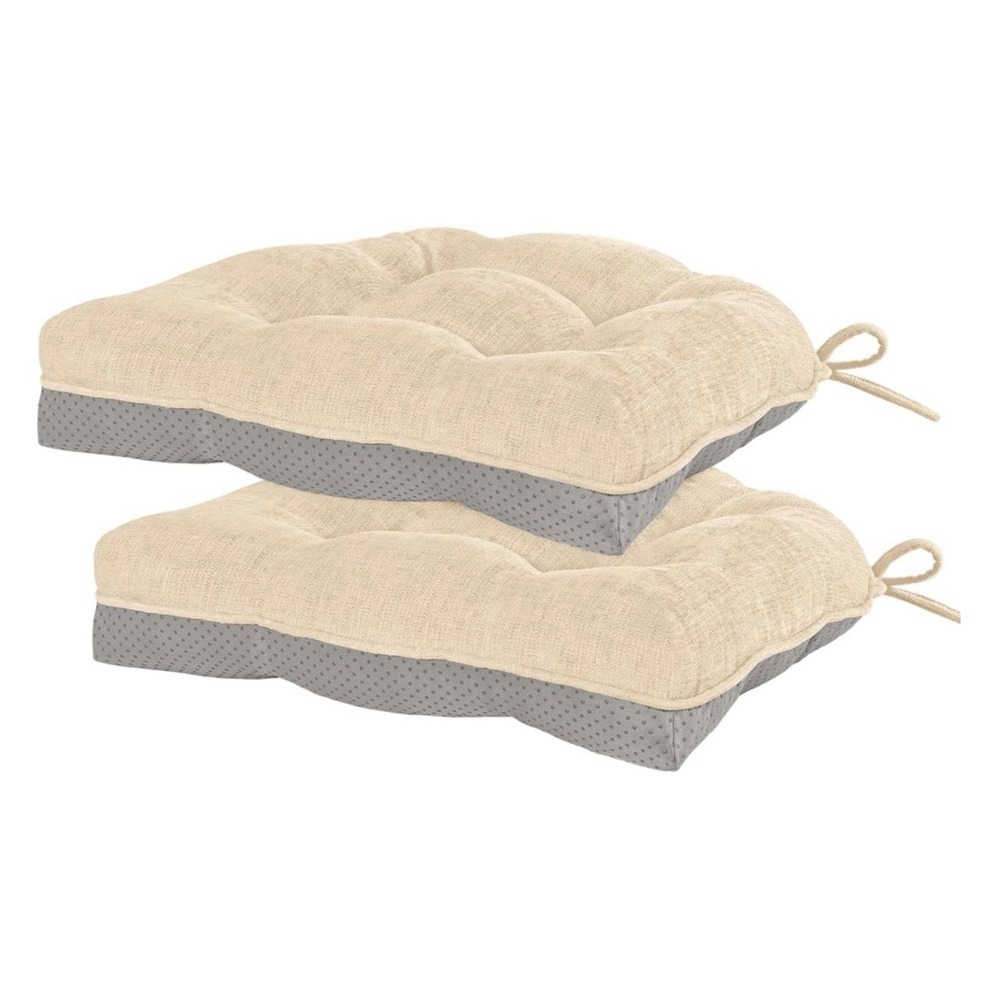 HARBOREST Chenille Tufted Dining Chair Cushions Set of 2 Ivory 17x17 Non-Slip